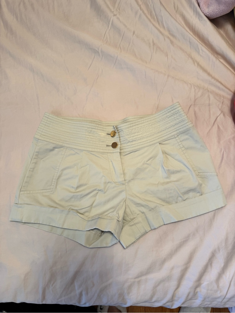 High-Waist Cream Women’s Shorts with Button Front
